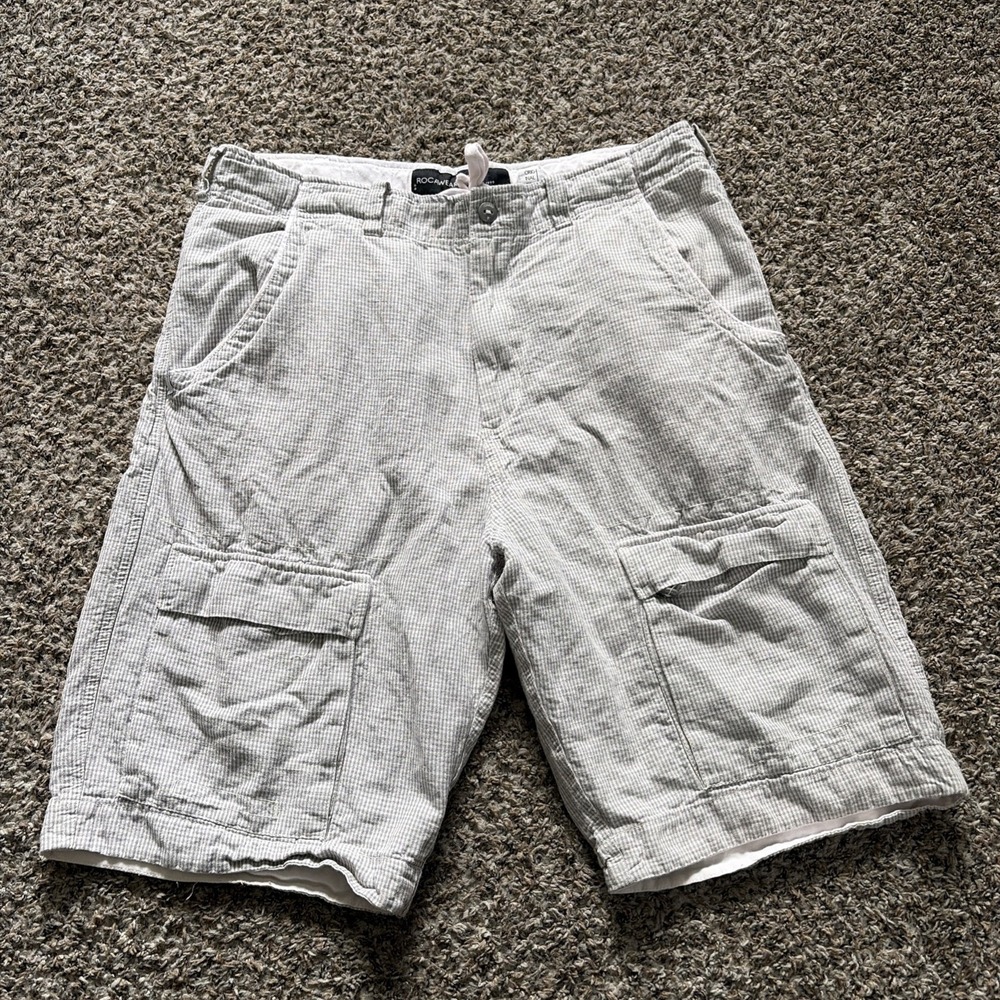 Rocawear Linen Shorts Size 36 Gingham Check Y2K Streetwear 012328